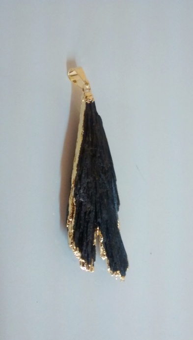 Stones from Uruguay - Black Kyanite Pendant with Gold Plating(plating on the edges)