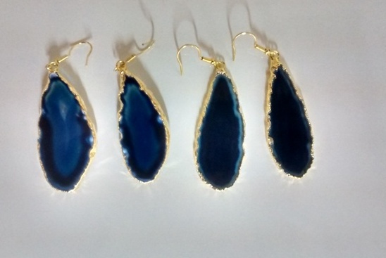 Stones from Uruguay - Dark Blue Agate Slice Pairs with Gold Plating