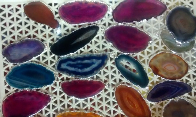 Stones from Uruguay - Agate Slice Pendants with Silver Plating(mixed colors)