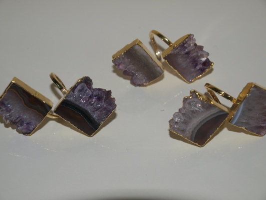 Stones from Uruguay - Double Amethyst Rectangle Slice Ring with Gold Plating(20mm)