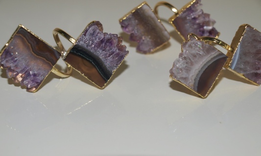 Stones from Uruguay - Double Amethyst Rectangle Slice Ring with Gold Plating(15mm)