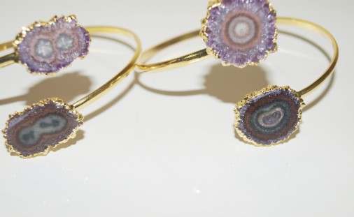 Stones from Uruguay - Double Amethyst Stalactite Bracelet, Real Gold Plated ,Quality A