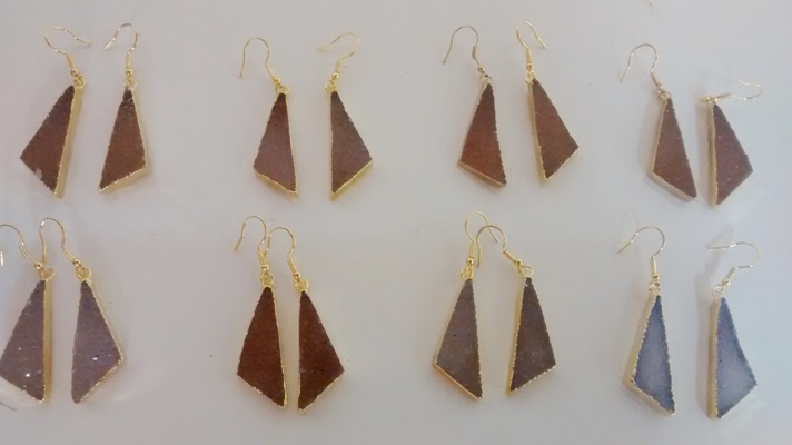 Stones from Uruguay - Scalene Triangle Pair with Fish Hook, Gold Plated, Sizes from 15 to 45mm 