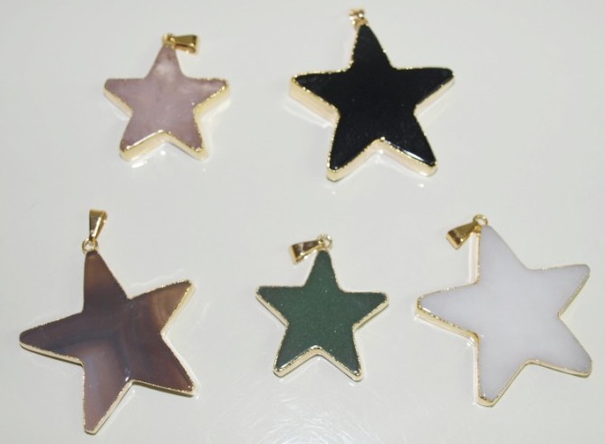Stones from Uruguay - White Dolomite Star Pendant, Gold Electroplated