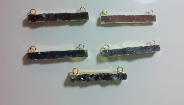 Stones from Uruguay - Druzy Bar Connector,Gold Electroplated, Size 40x5mm