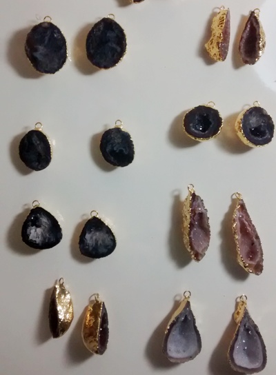 Stones from Uruguay - Agate Geode Druzy Pairs, Gold Electroplated