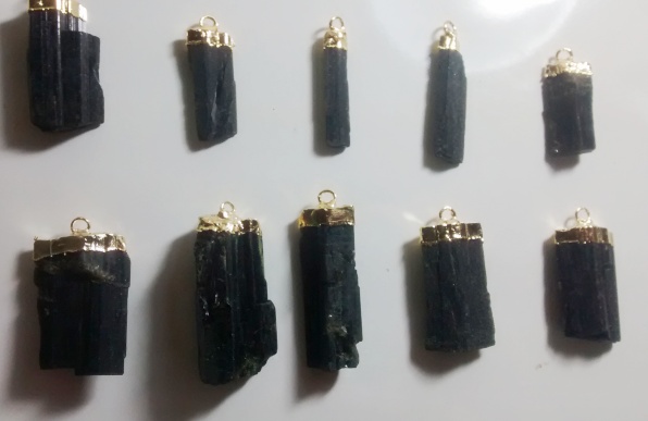 Stones from Uruguay - Epidote Pendant, Gold Electroplated,  Size 21-35mm