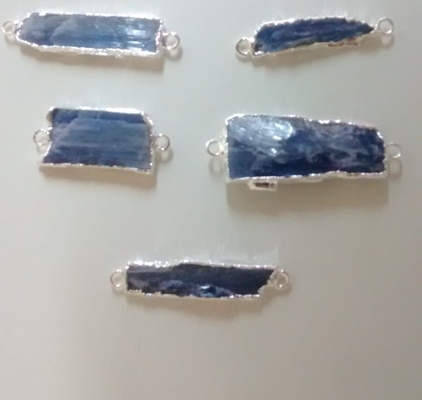 Stones from Uruguay - Blue Kyanite Connectors, Silver Electroplated, Size 20-35mm