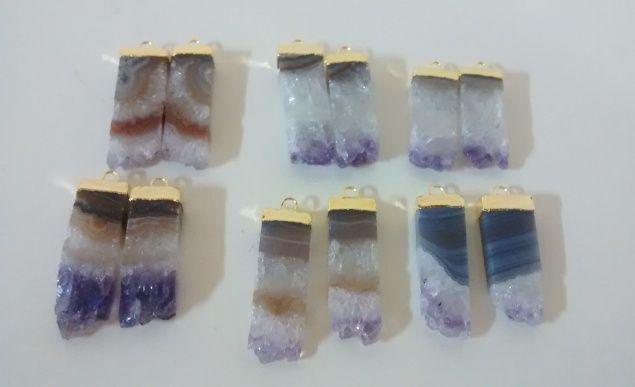 Stones from Uruguay - Amethyst Rectangle Slice Pairs, Gold Electroplated, Size 10mm