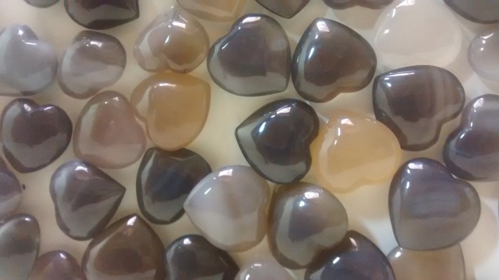 Stones from Uruguay - Natural Grey Agate Heart Cabochon  for Connectors, Bottom and Top Convex, Size 25mm