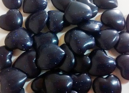 Stones from Uruguay - Blue Goldstone Heart Cabochons  for Pendants, Top and Back Convex, Size 25mm 