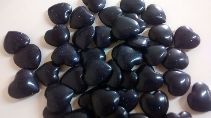Stones from Uruguay - Blue Goldstone Heart Cabochons  Begin Selected to Turn Jewelry, Top and Back Convex, Size 25mm 