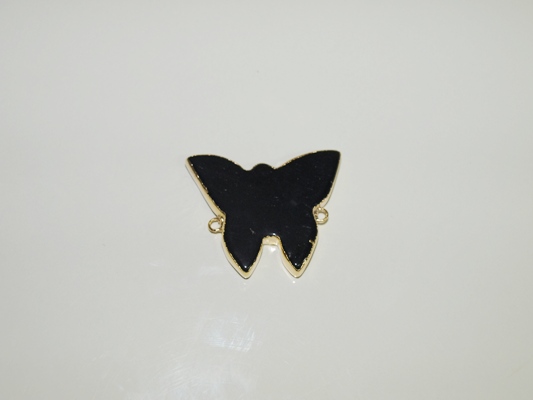 Stones from Uruguay - Polished Black Obsidian Butterfly I Connectors, Gold Electroplated