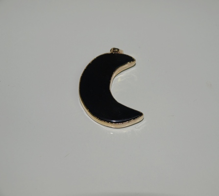 Stones from Uruguay - Polished Black Obsidian Half Moon Pendant, Gold electroplated