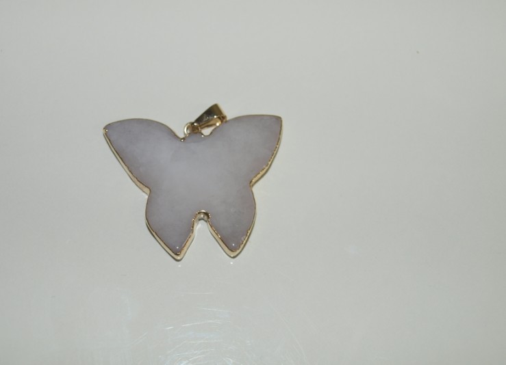 Stones from Uruguay - Polished White Dolomite Butterfly I Pendant, Gold Plated