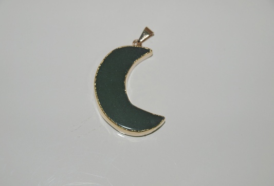 Stones from Uruguay - Polished Green Quartz Half Moon Pendant, Gold Plated