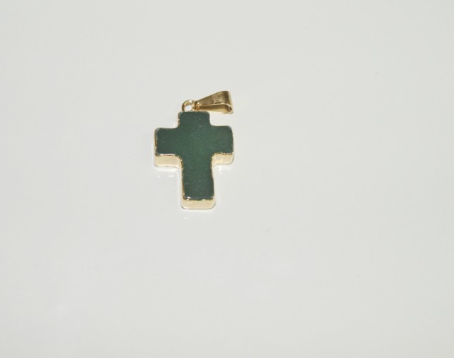 Stones from Uruguay - Polished Green Quartz Crucifix Pendant, Gold Plated