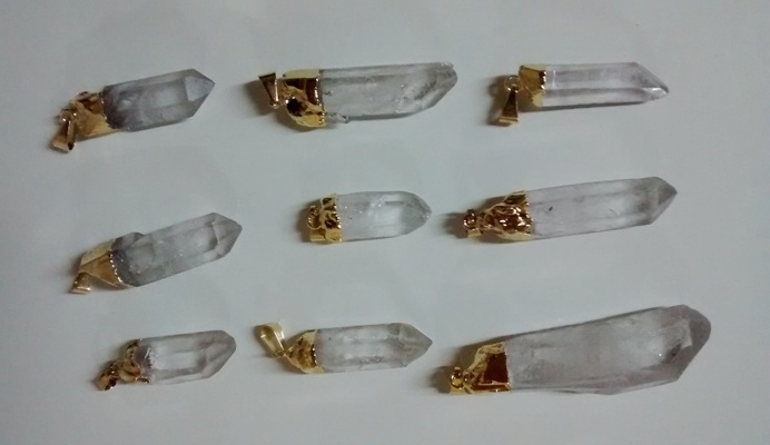 Stones from Uruguay - Lemurian Crystal Point Pendants, Gold Electroplated