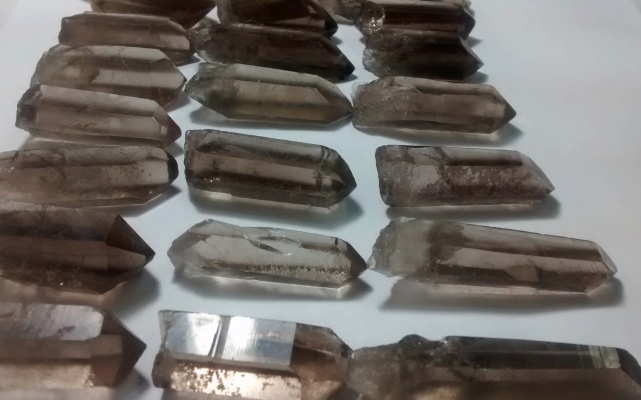 Stones from Uruguay - Smoky Crystal Point Being Selected to Turn Pendants