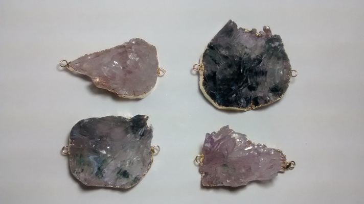 Stones from Uruguay - Amethyst Calcite Flower Connector, Gold Electroplated, Size 31-60mm