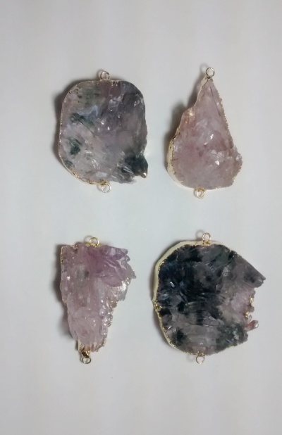 Stones from Uruguay - Amethyst Flower Connector, Gold Plated , Size 31-60mm