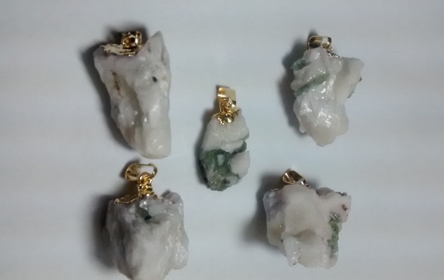 Stones from Uruguay - Natural Green Tourmaline Pendants Combined with Albite, Gold Electroplated