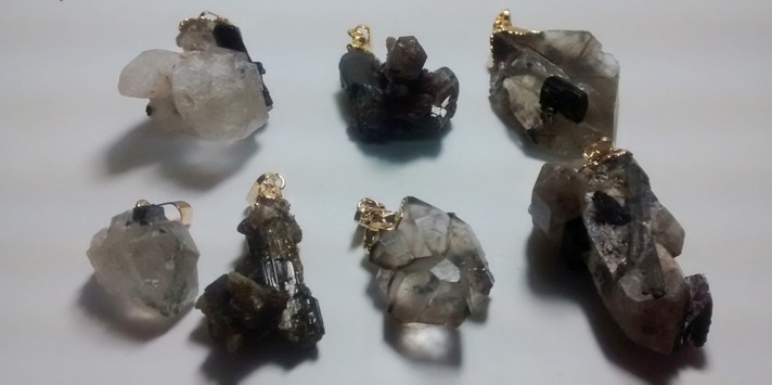 Stones from Uruguay - Tourmaline Mini Specimen Pendant, Gold Plated