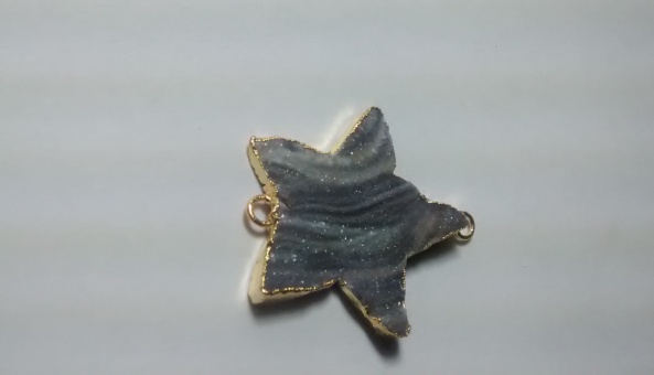 Stones from Uruguay - Chalcedony Druzy Star Connector, Gold Plated, Size 20mm