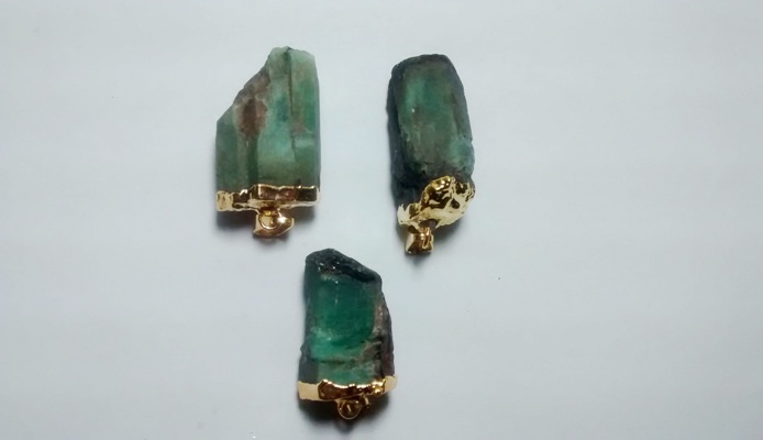 Stones from Uruguay - Emerald Pendant, Gold Plated, Size 21-35mm