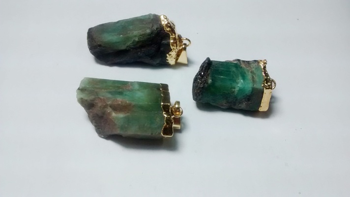 Stones from Uruguay - Rough Emerald Pendant, Gold Electroplated, 21-35mm