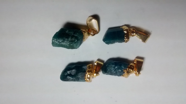 Stones from Uruguay - Blue Apatite Pendant, Gold Electroplated,Size 10-20mm