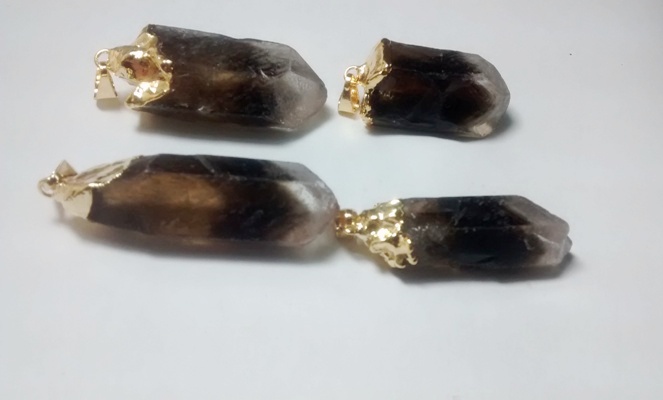 Stones from Uruguay - Bicolor Smoky Quartz Crystal Point Pendant, Gold Electroplated