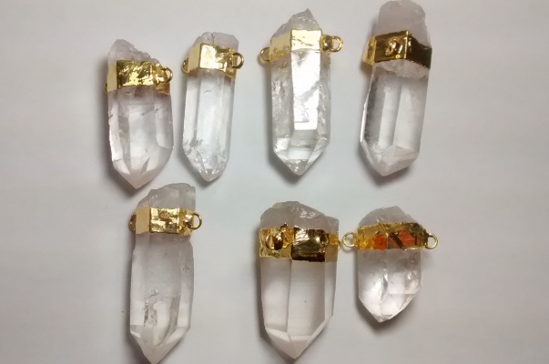 Stones from Uruguay - Rough  Lemurian Seed Crystal Point Connectors, Gold Electroplated