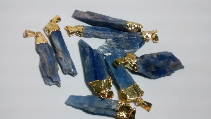 Stones from Uruguay - Gold Plated Blue Kyanite Pendants, Size 36-50mm