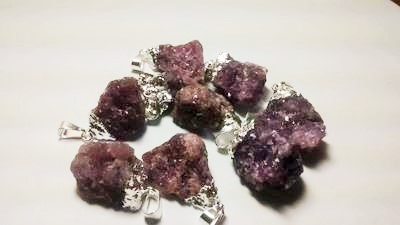 Stones from Uruguay - Lepidolite Pendants,Silver Plated