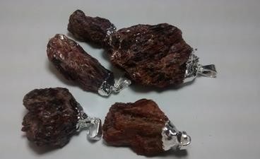 Stones from Uruguay - Rough Garnet Pendants, Silver Plated