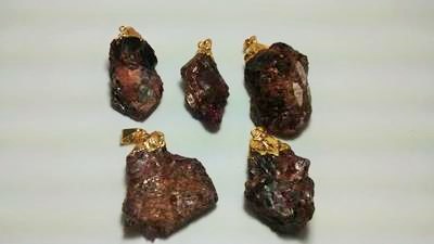 Stones from Uruguay - Rough Garnet Pendants, Gold Plated