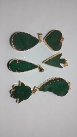 Stones from Uruguay - Rough Green Quartz Pendants, gold Plated