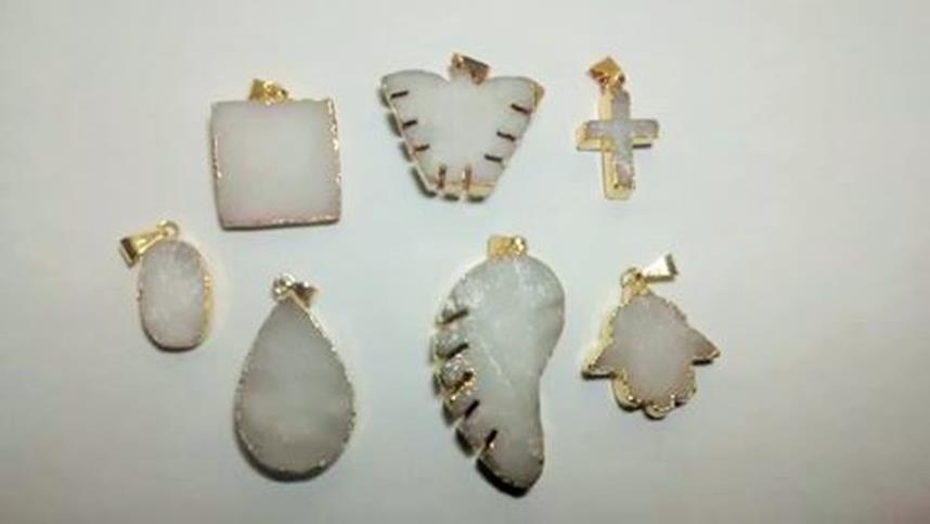 Stones from Uruguay -  Rough White Dolomite Pendants, Gold Plating 