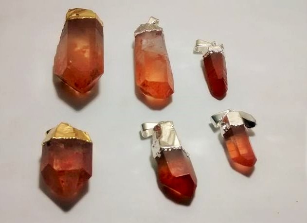 Stones from Uruguay - Tangerine Quartz Crystal Points Pendants 