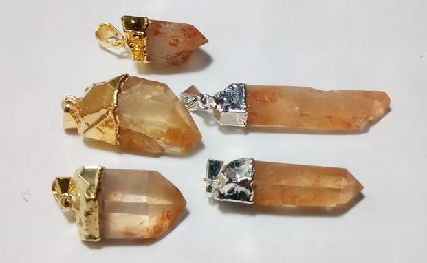 Stones from Uruguay - Yellow Quartz Crystal Point Pendants with Plated