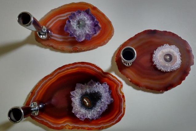 Stones from Uruguay - Agate Slice Pen Holder with Amethyst Stalactite