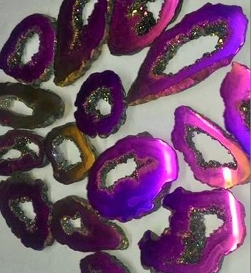 Stones from Uruguay - Pink Rainbow Titanium Aura Agate Geode Slice