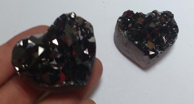 Stones from Uruguay - Black Titanium Aura Amethyst Druzy Heart for Home and Decoration