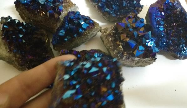 Stones from Uruguay - Blue Cobalt Titanium Flame Aura Amethyst Druzy for Home and Decor