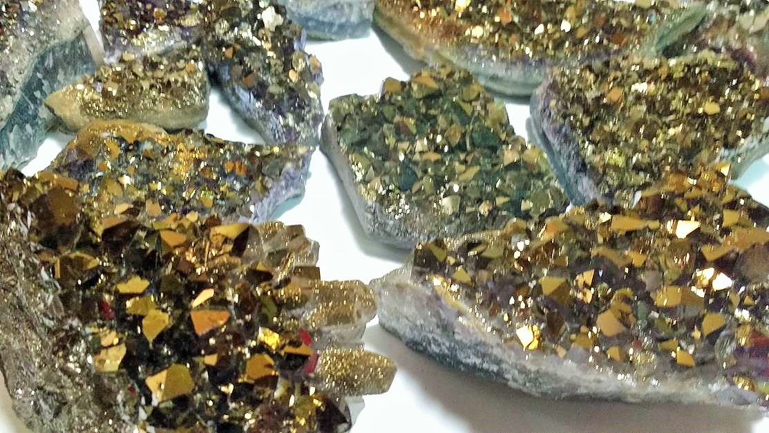 Stones from Uruguay - Old Gold  Titanium Aura Amethyst Druzy for Home and Decoration