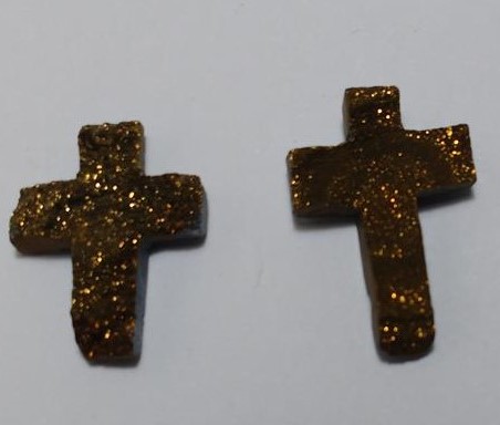 Stones from Uruguay - Old Gold Titanium Aura  Chalcedony Druzy Crucifix