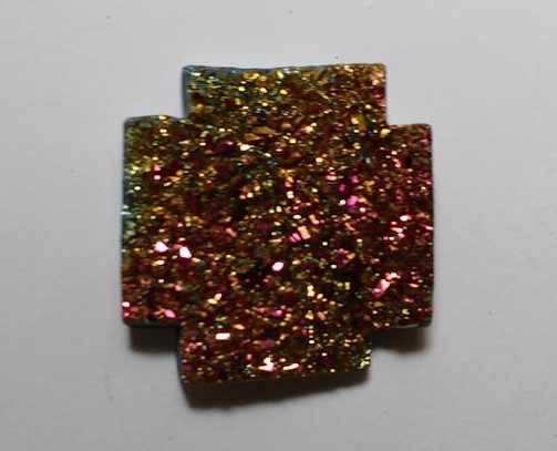 Stones from Uruguay - Pink Rainbow Aura Titanium Quartz Druzy Cross