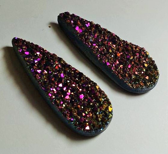 Stones from Uruguay - Pink Rainbow Titanium Aura Druse Teardrop Pair