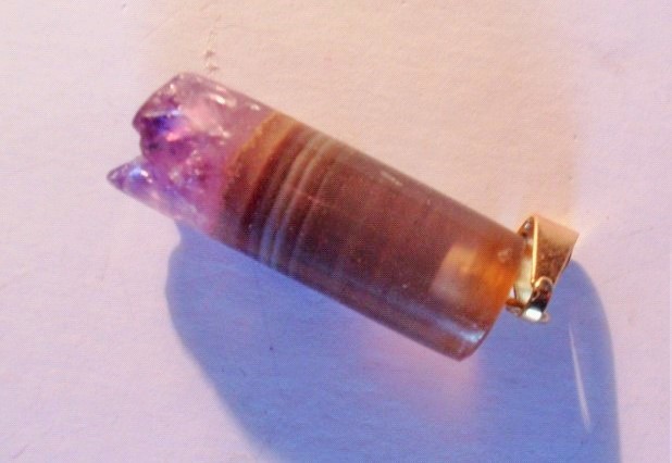 Stones from Uruguay - Amethyst Cylinder Pendant with Hole and  Bail (5 microns in thickness)